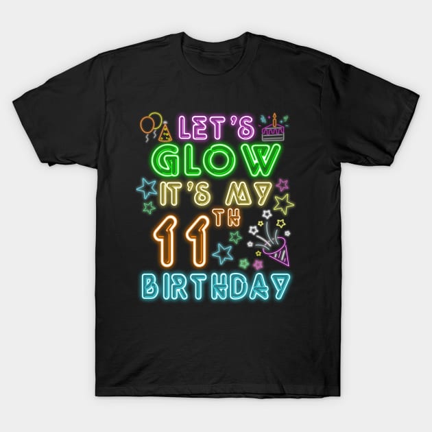 Let's Glow Party It's My 11th Birthday Unicorn T-Shirt by ruffianlouse